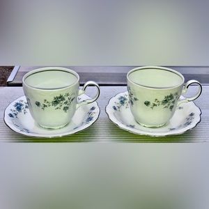 Vintage (set of 2) JOHANN HAVILAND BAVARIA Blue Garland Silver Trim Tea Sets